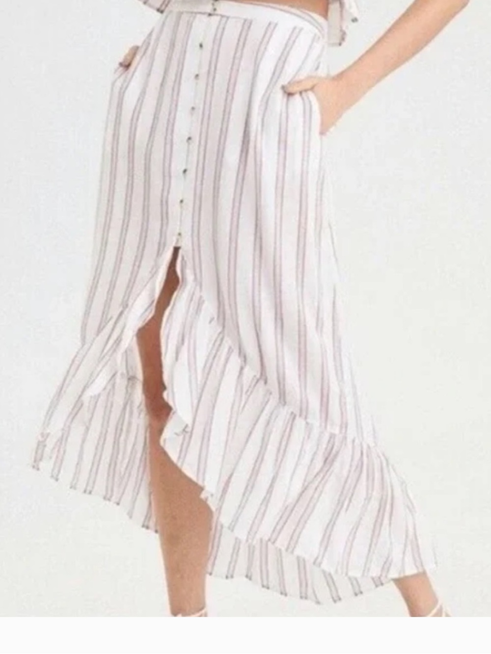 American Eagle Outfitters White Skirt with Red Stripe High-Low Ruffle